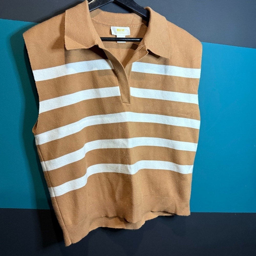 Maeve Stripe Collared Sleeveless Sweater Vest Medium - Picture 5 of 12